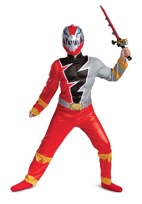 DISGUISE Official Red Power Rangers Costume Kids, Muscle Power Rangers Fancy Dress Up Outfit for Children Suit Halloween Birthday World Book Day Costumes for Boys 4. . Kids power ranger costume